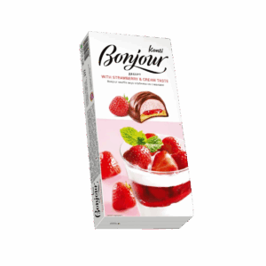 DOLCETTI GLASSATI AL CACAO, AL GUSTO DI FRAGOLA E PANNA.